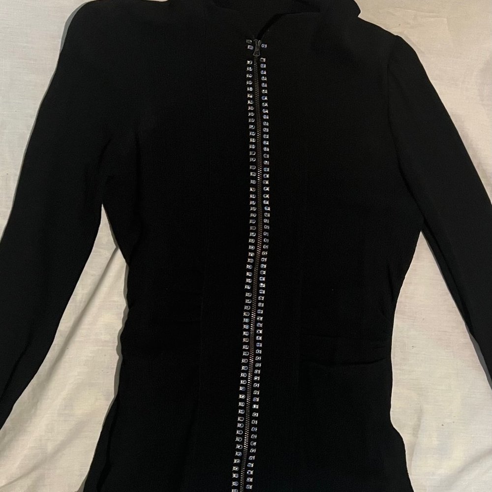 Black Crepe Cardigan with Blue Rhinestones